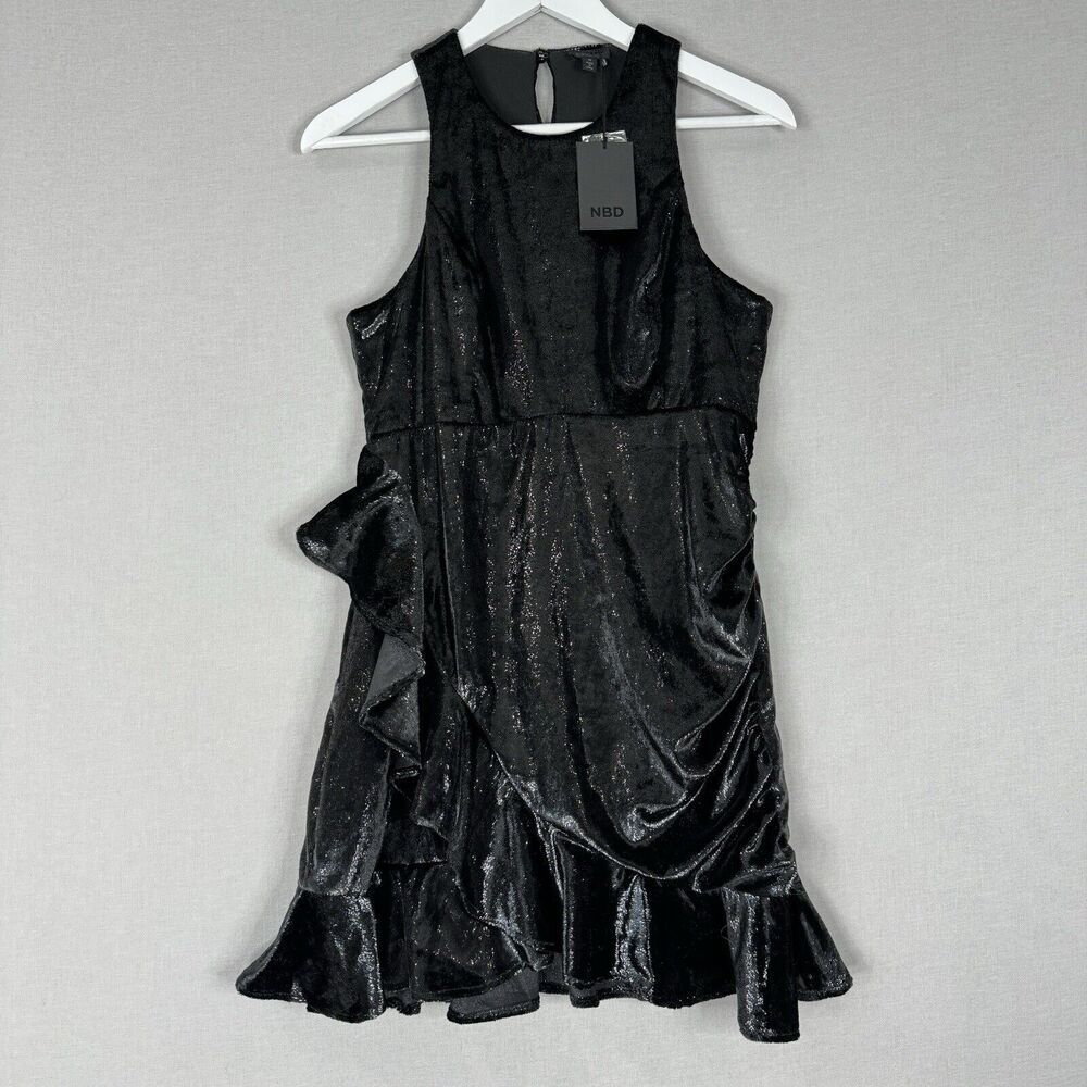 NBD Revolve Womens Dress Medium Black Serenade Metallic Velvet Holiday Christmas